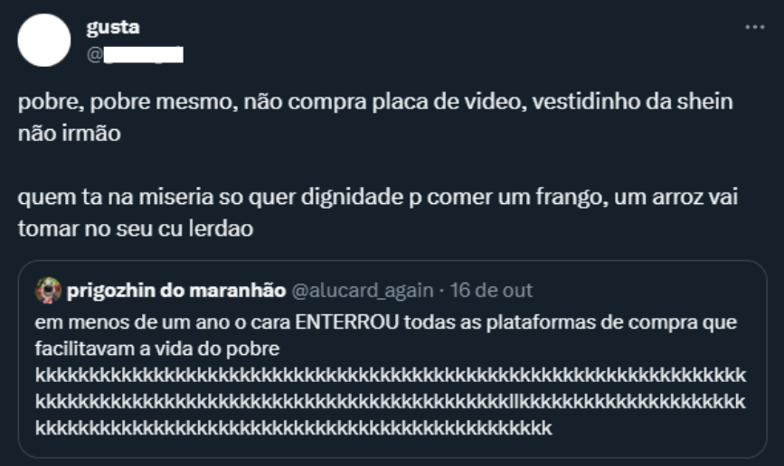 Esse é o socialista padrão, o cara que é elitista, não sabe como vive o pobre, mas quer ditar a vida dele.

Para eles, o pobre só quer comer, ele só precisa disso, todo o salário do pobre precisa ser gasto em comida (mas tirar o imposto do salário do pobre e da comida jamais, o
