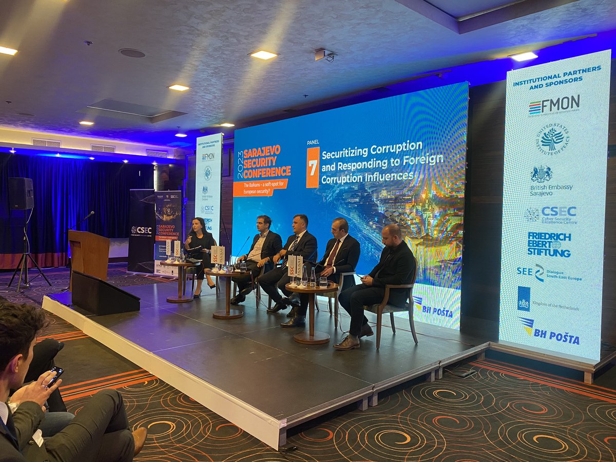 .<a href="/IRIglobal/">International Republican Institute</a> has partnered with the Sarajevo Security Conference to host an expert panel discussion on securitizing #corruption and responding to foreign influences with our Task Force members, moderated by our very own <a href="/iamanesa/">Anesa Omanović</a>. <a href="/NEDemocracy/">NEDemocracy</a>