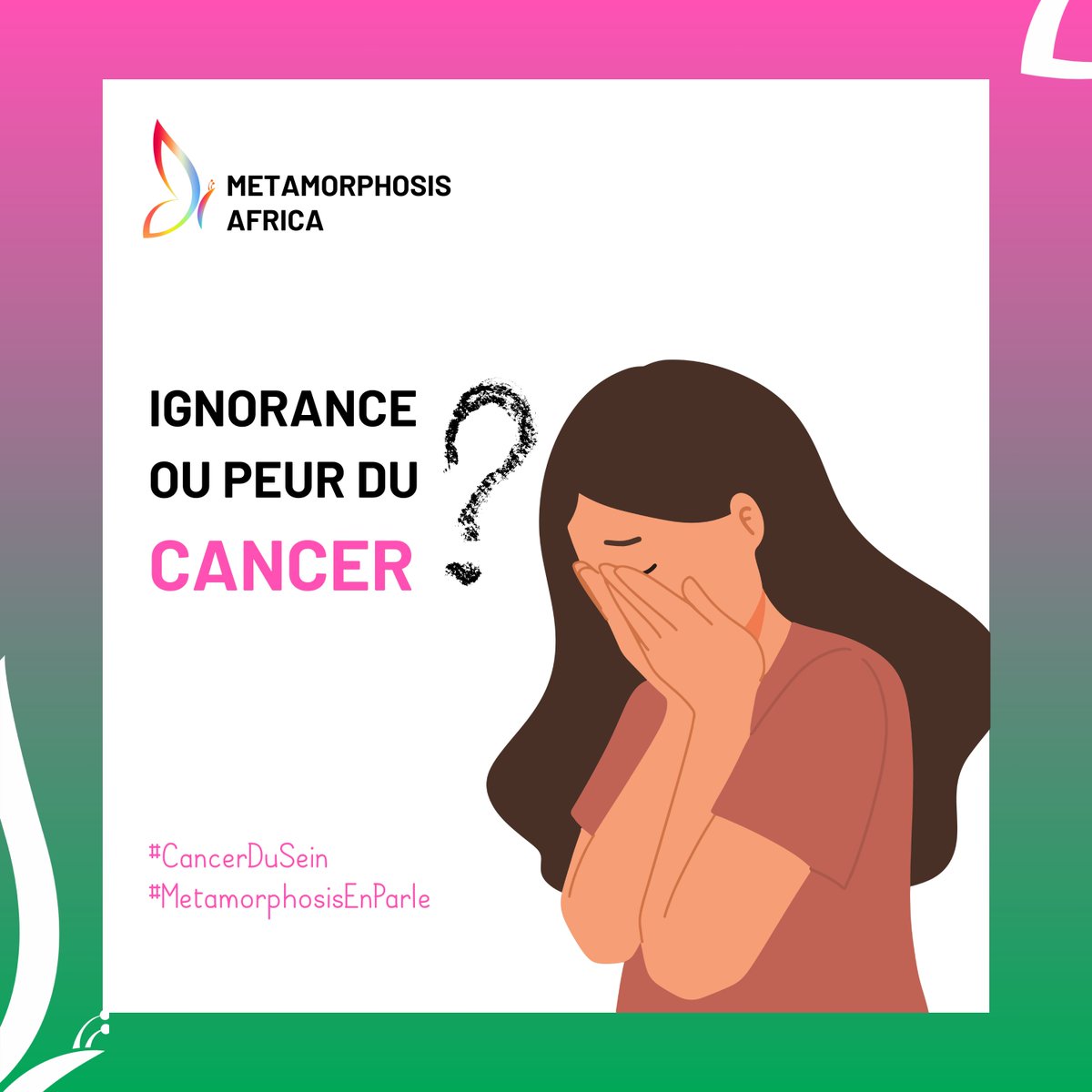 Pourquoi pensez-vous que plusieurs d'entre nous ont encore du mal à se dépister au cancer du sein ? Est-ce par simple ignorance ou par peur des résultats ?

Dites-les nous en commentaire⤵️ 

#MetamorphosisAfrica #OctobreRose #CancerDuSein #MetamorphosisEnParle…