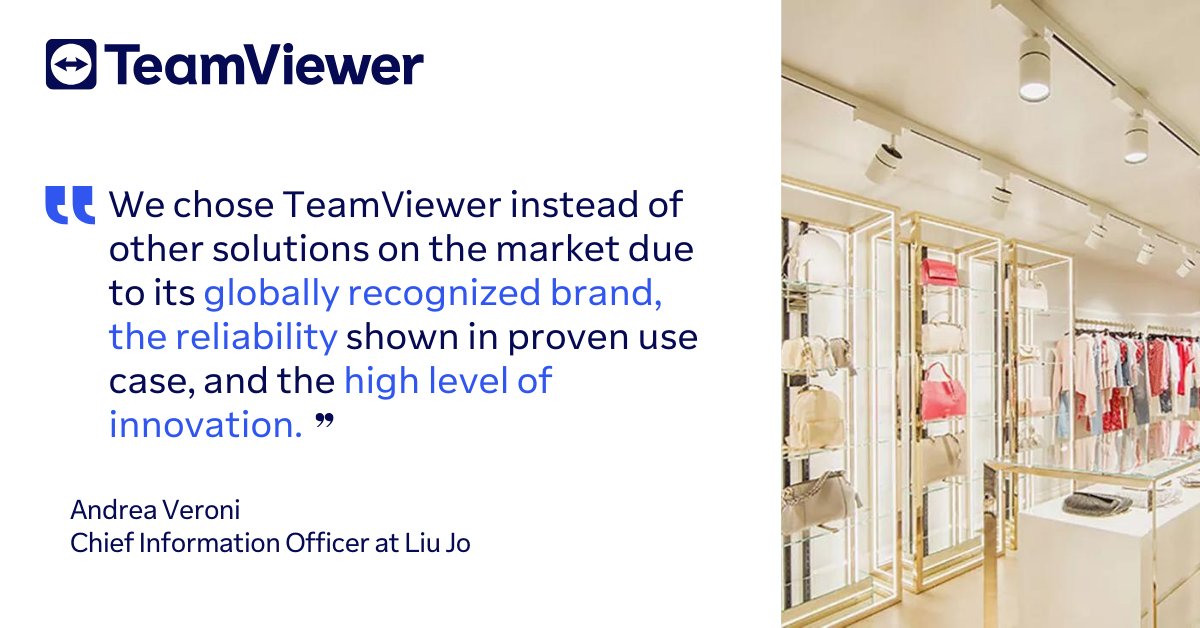 TeamViewer's tweet photo. TeamViewer's Frontline xAssist helps @liujo optimize in-store support for 70 stores worldwide! This improvement cuts travel costs and ensures real-time oversight. Read more here ➡️ https://t.co/9UMZgEHRng #CustomerSucess #TeamViewer #AR https://t.co/MEaKd3vnBV