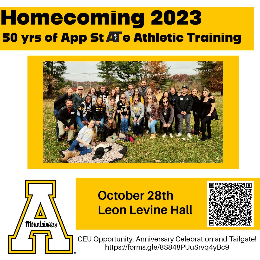 App State AT Program (@appstateatp) on Twitter photo We'd love to see you at this year's homecoming event! Register now to celebrATe with us on October28th! 💛🖤
Register at - forms.gle/sUyicFZhXG82X3…
#appstateishome
#AppStateATFamily
#AppStateMSAT
#appstatealumni <a href="/AppAlumni/">Appalachian Alumni</a> <a href="/bchsappstate/">BCHS@appstate</a> We'd love to see you at this year's homecoming event! Register now to celebrATe with us on October28th! 💛🖤
Register at - forms.gle/sUyicFZhXG82X3…
#appstateishome
#AppStateATFamily
#AppStateMSAT
#appstatealumni <a href="/AppAlumni/">Appalachian Alumni</a> <a href="/bchsappstate/">BCHS@appstate</a>
