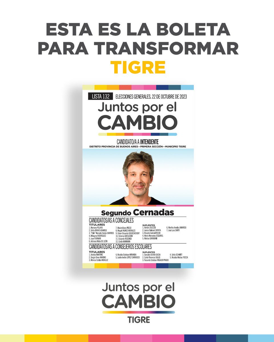 segundocernadas's tweet photo. Esta es nuestra boleta. En Tigre no hay ballotage. Este domingo vos elegís entre el kirchnerismo o volver a tener un municipio que sea ejemplo en todo el país. 
Tenemos el equipo y la experiencia para que nos exijas mucho más de lo que hoy Tigre te da. Es tu momento de decidir. https://t.co/jLTAA6O1tw
