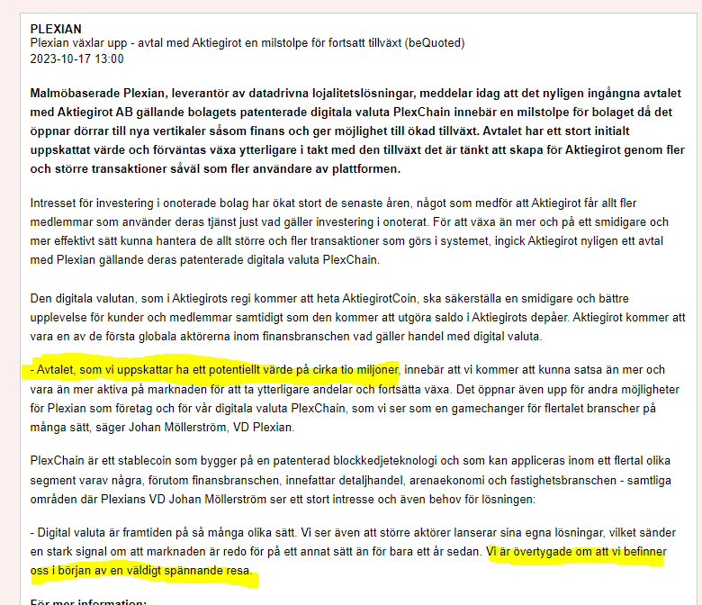 AktieVarlden's tweet photo. #Plexian signar avtal med digital valuta för att minska transaktion och växelavgifter för Aktiegirot
10 miljoner årligen Saas intäkter från 1 avtal
Nu bör Plexian uppvärderas på avtal
Tänk om de kan signa 10 sånna avtal = 100 miljoner i intäkter med hög marginal = booom https://t.co/FFVluklqLo
