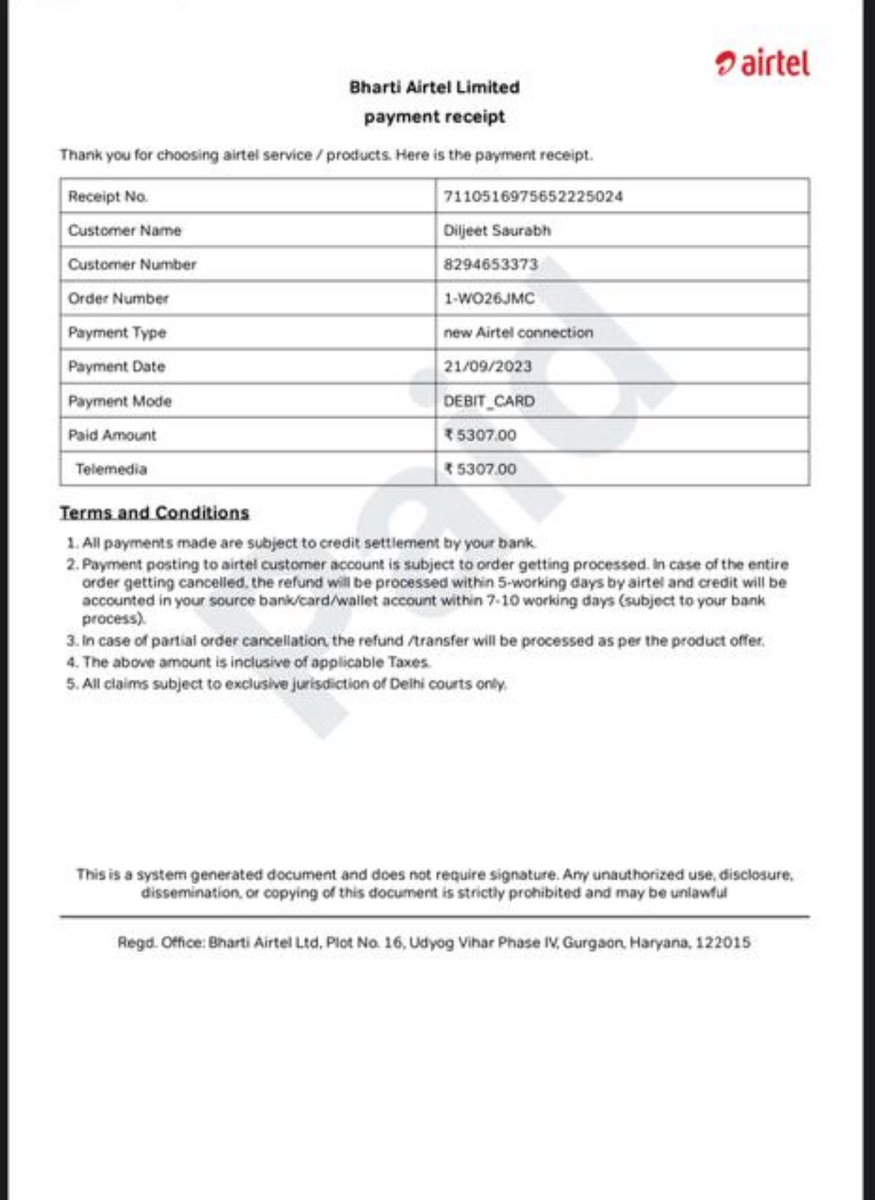 DiljeetSaurabh's tweet image. Done tried contacting seeking help from @airtelindia @Airtel_Presence so just registered a complaint in customerforum of govt. of India. 
The company is very pathetic service less and its been almost 1 month the customer executive of airtel is not returning my money.