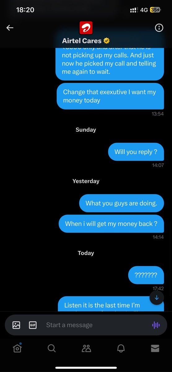 DiljeetSaurabh's tweet image. Done tried contacting seeking help from @airtelindia @Airtel_Presence so just registered a complaint in customerforum of govt. of India. 
The company is very pathetic service less and its been almost 1 month the customer executive of airtel is not returning my money.