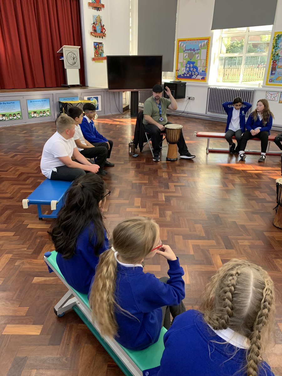 LFP_MrsC's tweet photo. #LFP5SC are so excited to start playing the African drums. These drums are called Djembe which means ‘together peacefully’ so they happy drums! @Lea_Forest_HT @lea_forest_aet @BirminghamEdu @AETAcademies https://t.co/oObfy28T8W