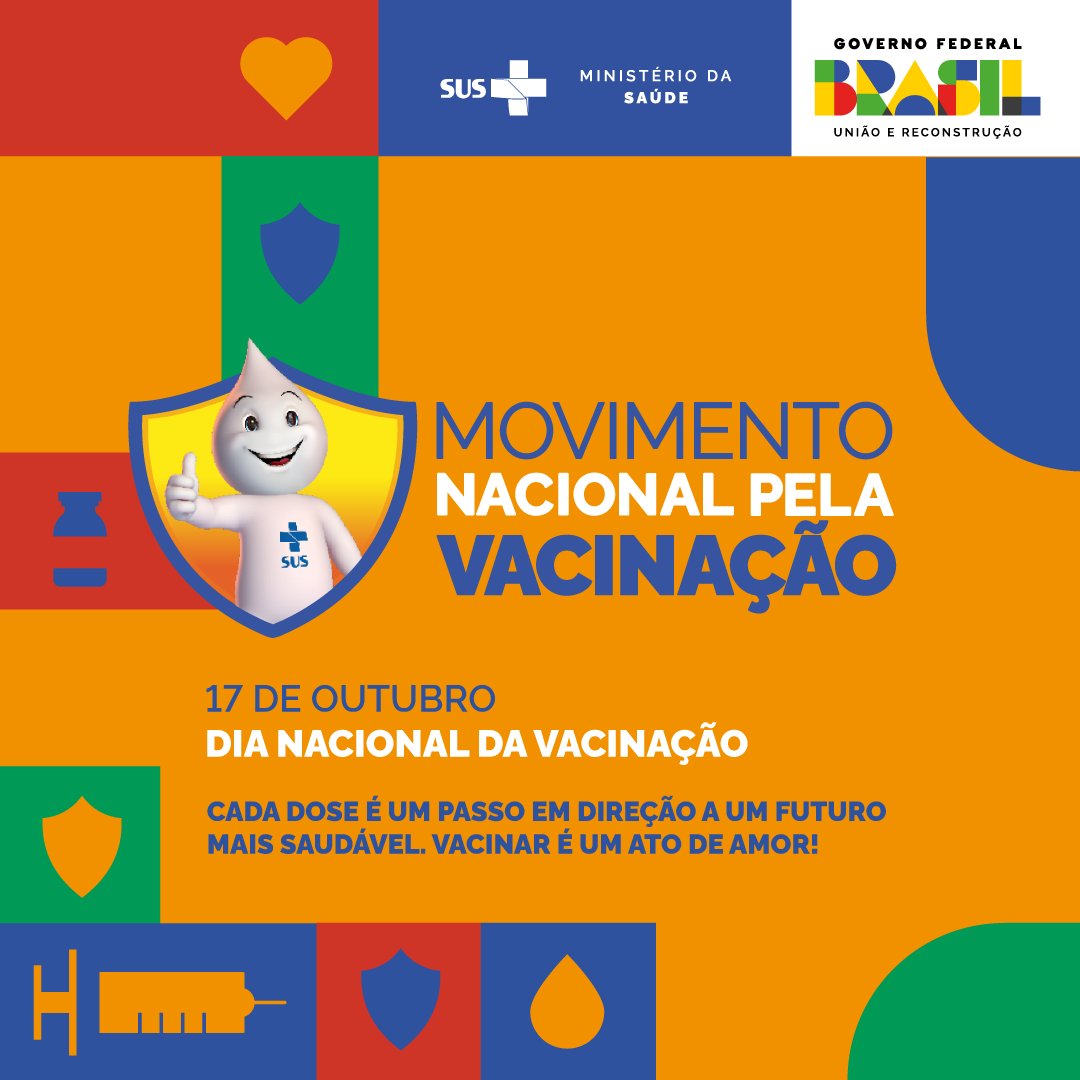 📣 Nesse Dia Nacional da Vacinação, o <a href="/minsaude/">Ministério da Saúde 🩵</a> tem um recado importante a todos os brasileiros: vacinar é um ato de amor! 💉

Com a vacinação, todos ficam mais protegidos. Faça parte do Movimento Nacional pela Vacinação.