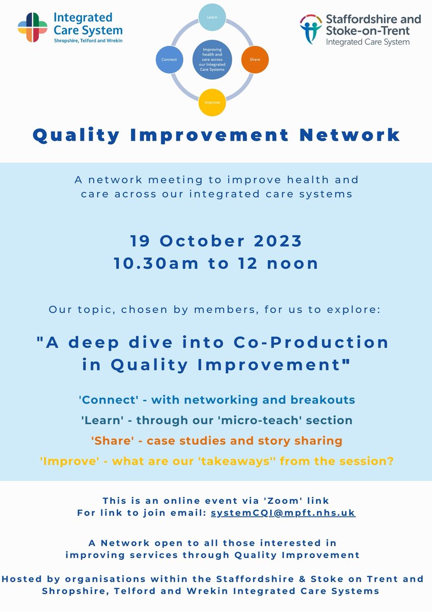 Join us on Thursday for the next QI Network, where we’ll be exploring Co-Production in Quality Improvement! Please email systemcqi@mpft.nhs.uk for the session link and to join over 350 members of the QI Network! #QINetwork