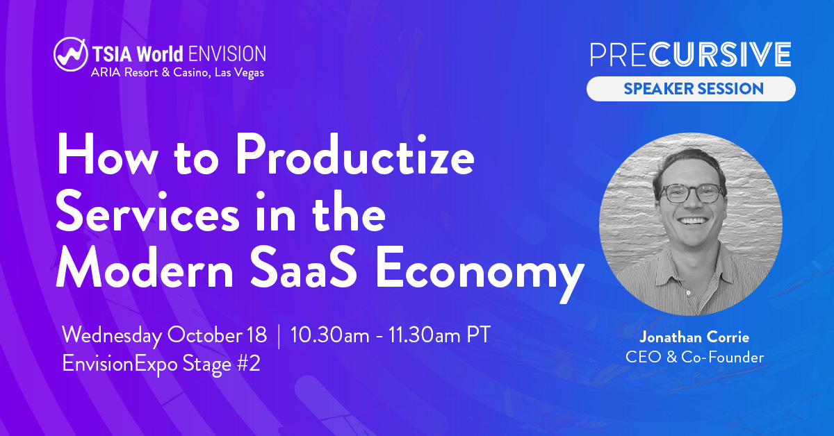 We're presenting on 'How to Productize Services in the Modern SaaS Economy' at <a href="/TSIACommunity/">TSIA (Technology & Services Industry Association)</a> World ENVISION! Focus on industry trends driving productization &amp; methods required to design, build &amp; sell service offerings.

Wed 18th Oct//10:30am - 11:00am PT
t.ly/KzYUh