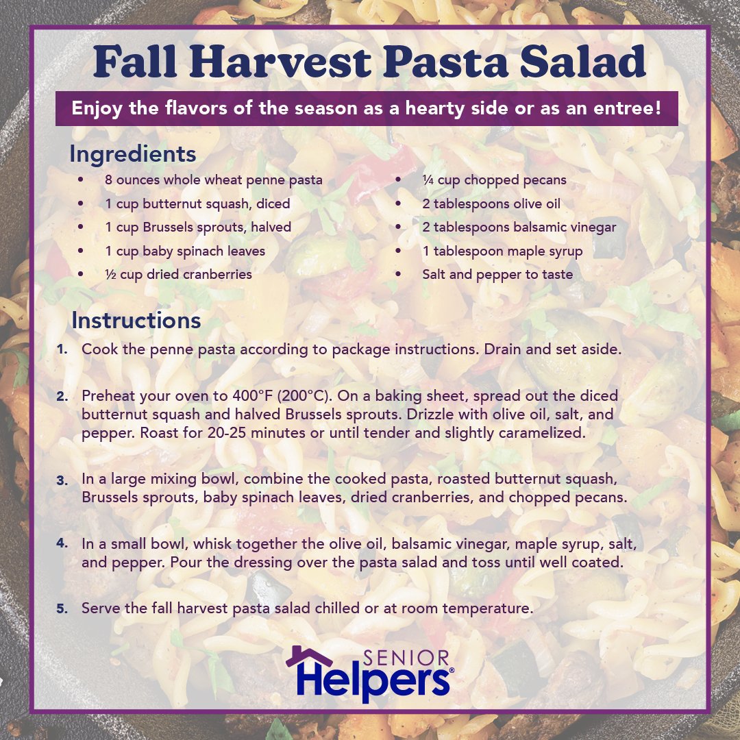 Celebrate National Pasta Day with a twist! Try our healthy fall-inspired pasta recipe for seniors. Packed with seasonal flavors and nutrients. Bon appétit! #SeniorNutrition #AutumnRecipes