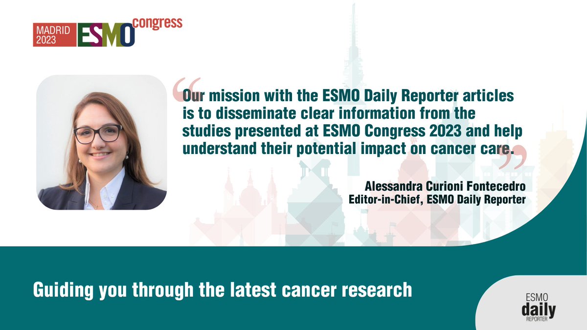 myESMO's tweet photo. What to expect from #ESMO23? @MdCurioni, Editor-in-Chief of the #ESMODailyReporter, highlights key studies in #immunotherapy #PrecisionOncology #DigitalHealth and #AI that will shape the future of #CancerCare for multiple #CancerTypes
👉https://t.co/fo7t9bb2QY https://t.co/XOYZsMOt9u