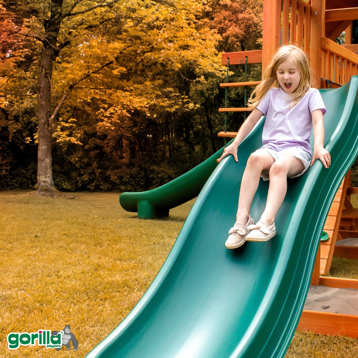 Colorful leaves, cool breezes, and endless playtime possibilities – that's what autumn is all about! 🍁🍃 #AutumnAdventures #GorillaPlaysets