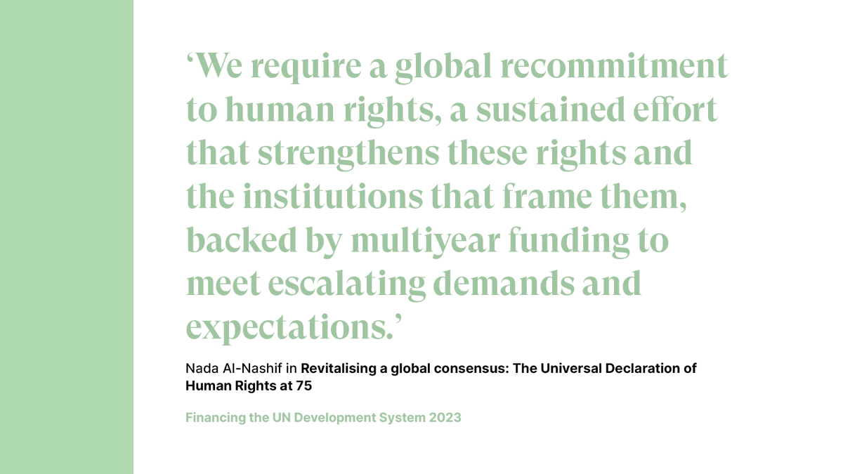 DagHammarskjold's tweet photo. In 'Revitalising a global consensus: The Universal Declaration of Human Rights at 75', @NadaNashif, 
#UN Deputy High Commissioner for Human Rights, calls for a joint recommitment to #HR to meet global challenges together:
https://t.co/K0a9DcN4X5

#Fin4DevUN @UNHumanRights https://t.co/HNABZAme9g