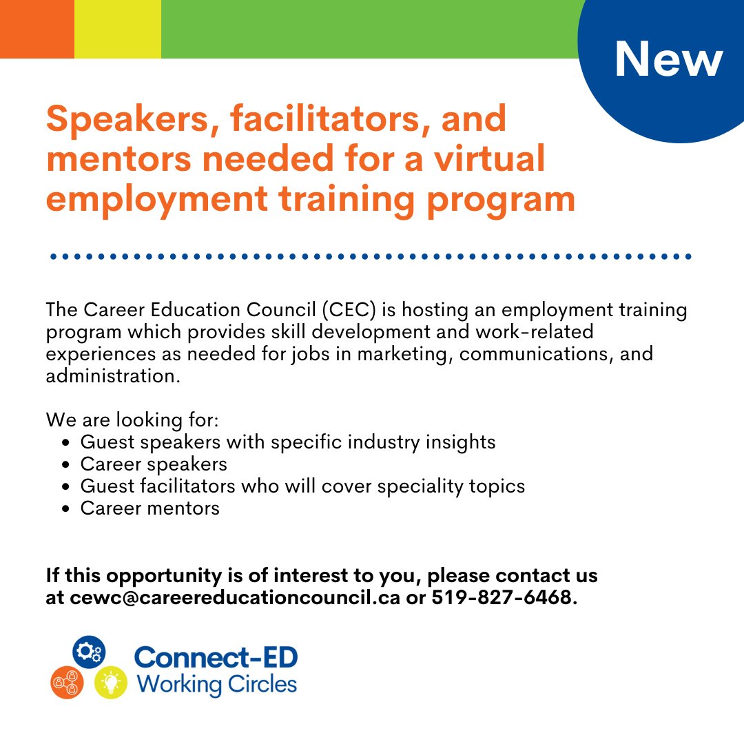 CEC_GWD's tweet photo. If this opportunity is of interest to you, please contact us at cewc@careereducationcouncil.ca or 519-827-6468!

#CareerEducationCouncil #CEC #Marketing #Communications #Administration https://t.co/QhL3PfGzeX