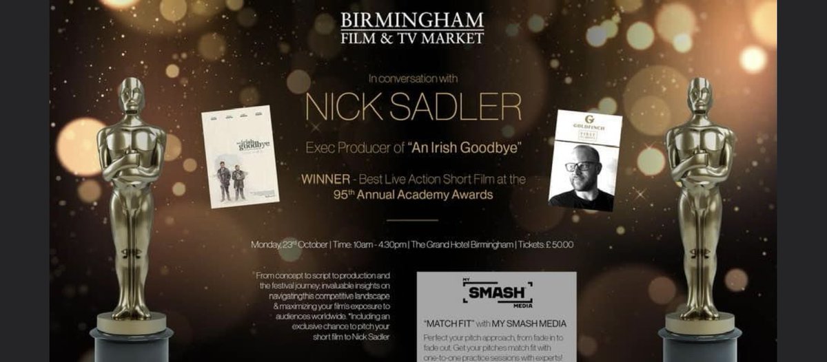 Nick Sadler is coming to Birmingham to chat about the journey of the short film that won the Oscar and also about the First Flights Short Film Fund.  Also learn how to successfully pitch your film from MY SMASH MEDIA team
Get your ticket today 
<a href="/NickSadlerFF3/">Nick Sadler</a> <a href="/MySmashMedia/">MySmashMedia</a>
