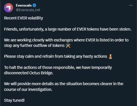 laarnidreskaf's tweet photo. Shocking news about the large-scale EVER token theft! 😱 The project is taking action and collaborating with exchanges to prevent the thieves from cashing in. EVER token has seen a 20% drop. 📉 Stay vigilant, folks! #CryptoSecurity #EVERtoken #StaySafe https://t.co/pI55vI2i2A