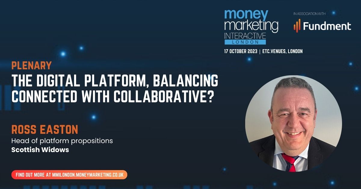 _moneymarketing's tweet photo. Should platform providers think beyond technology and place equal prominence on collaboration, support and human relationships?
Scottish Widows’ head of platform propositions, Ross Easton now discusses.
#MMInteractive23 https://t.co/FLUJS93ywr