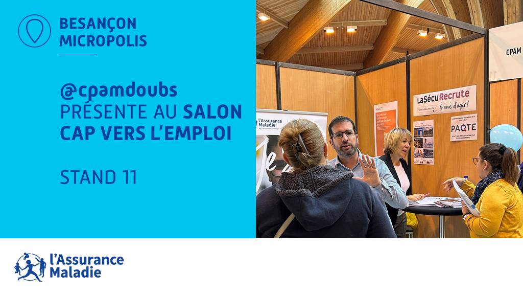 <a href="/cpamdoubs/">cpam25 Actu</a> est présente aujourd'hui au #salon Cap  vers l'emploi à #Micropolis de #Besancon, jusqu'à 17h !
Retrouvez-nous stand n°11.
