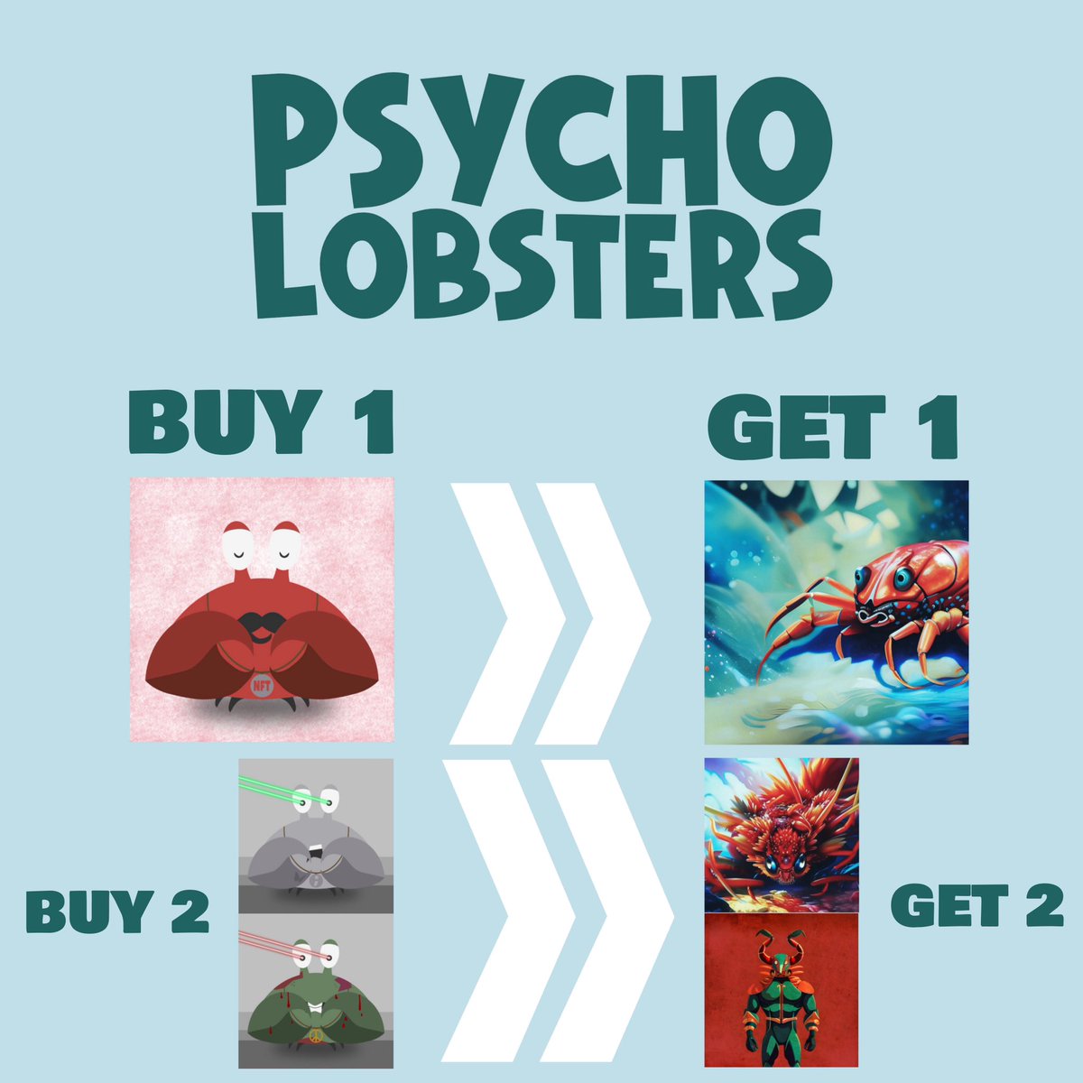 Advertising. PSYCHO LOBSTERS 🦞 Buy 1, get 1 free Hey Lobsters! Buy 1 Psycho Lobsters and get 1 World of Lobsters for free. 😳🔥 FP: 0.0025 $ETH TV: 1.1 $ETH Clean the floor fam! 🧹 Best time to join Lobsters Universe! ❤️ #PsychoLobsters #NFTs #nft Link in comment! 👇