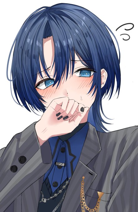 「blue hair covering mouth」 illustration images(Latest)