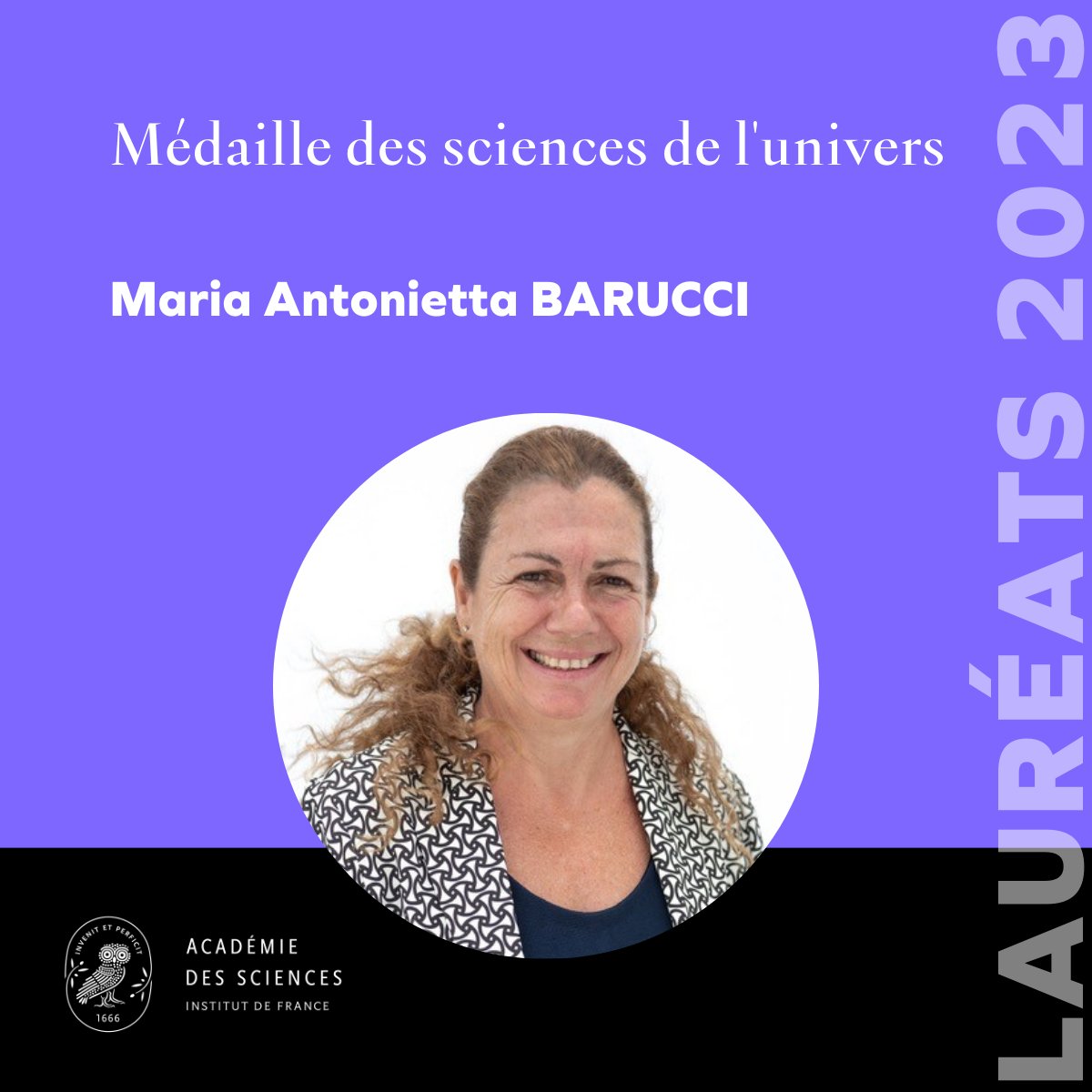 🔴En direct de la cérémonie de remise des #prixAcadSciences 2023 | Découvrez maintenant les lauréates et les lauréats ! Maria Antonietta BARUCCI, Astronome de classe exceptionnelle à @Obs_Paris, lauréate de la Médaille des sciences de l'univers 👉 bit.ly/PrixAcadScienc…