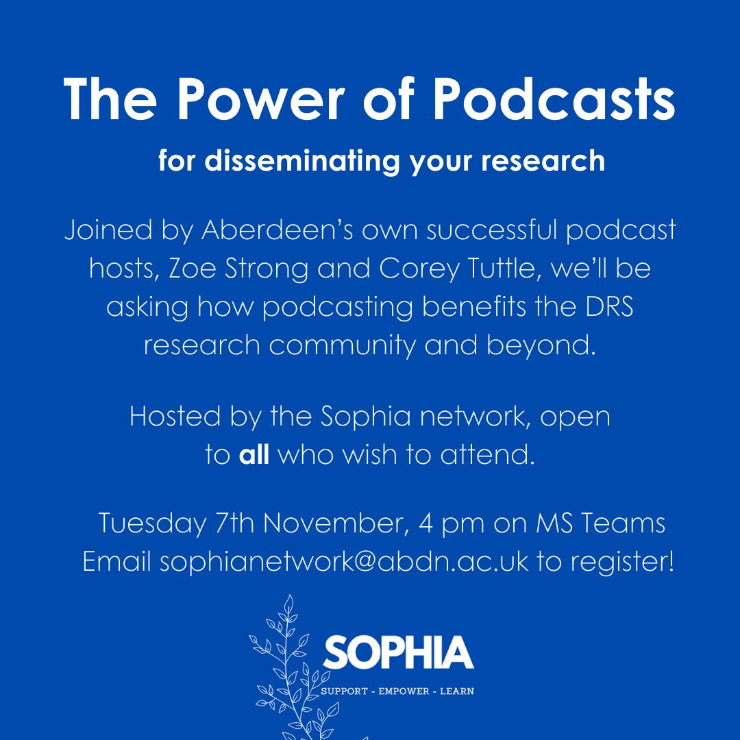 We've added a new event this term! Join us on 7th Nov. for a discussion on 'The Power of Podcasts,' with @AbdnDivinity PGR students <a href="/Zoe_Strong_/">Zoe Strong</a> and <a href="/CoreyJTuttle/">Corey Tuttle</a>. This event is open to all, see details below to register⬇️