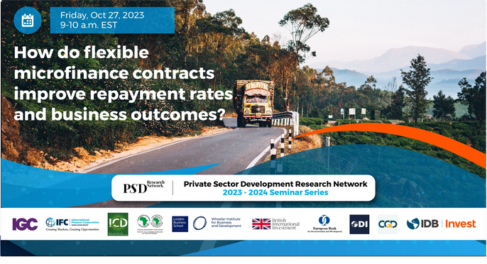 #PSDRN's next event, which will be hosted by @EBRD, explores the impact of flexible microfinance contracts on repayment rates & business outcomes with @giorgiabarboni and @ralphdehaas. 🗓️ 27 Oct 2023 ⏰ 9:00 -10:00am EST 📍Virtually via zoom 🔗Register: lnkd.in/eF-wgRMK