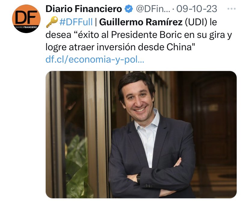 GaelYeomans's tweet photo. Esto decía @GmoRamirez antes de que el presidente Boric viajara a China. Ahora que logramos atraer inversión, en un área estratégica tan importante como el litio, cuestionan y ponen trabas. No les interesa el desarrollo nacional, les interesa bloquear al Gobierno. https://t.co/OwtIoLHDTA
