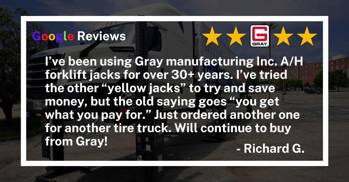graymfginc's tweet photo. We can't speak to the quality of the yellow jacks Richard references, but we can speak to the quality of our own products. We take our jobs very seriously and take pride in producing equipment our customers can trust and rely on. #TheGrayDifference https://t.co/RSXlb5Ds1V