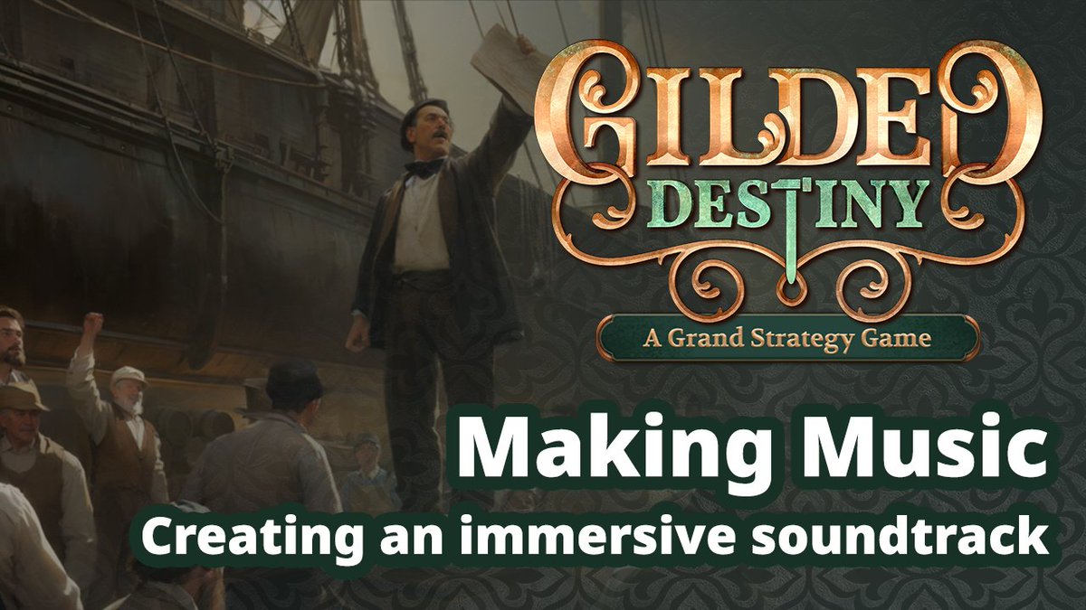 GildedDestiny's tweet photo. We are excited to announce the next Dev Diary/Podcast! The main theme of today's Dev Diary is the game soundtrack!

https://t.co/w8232lRwuN

#gsg #grandstrategy #music #ost #soundtrack #vgm #videogamemusic #devdiary #podcast #vlog #indiegame #indiedev #trailer #trailertuesday https://t.co/GVA0bSh1aG