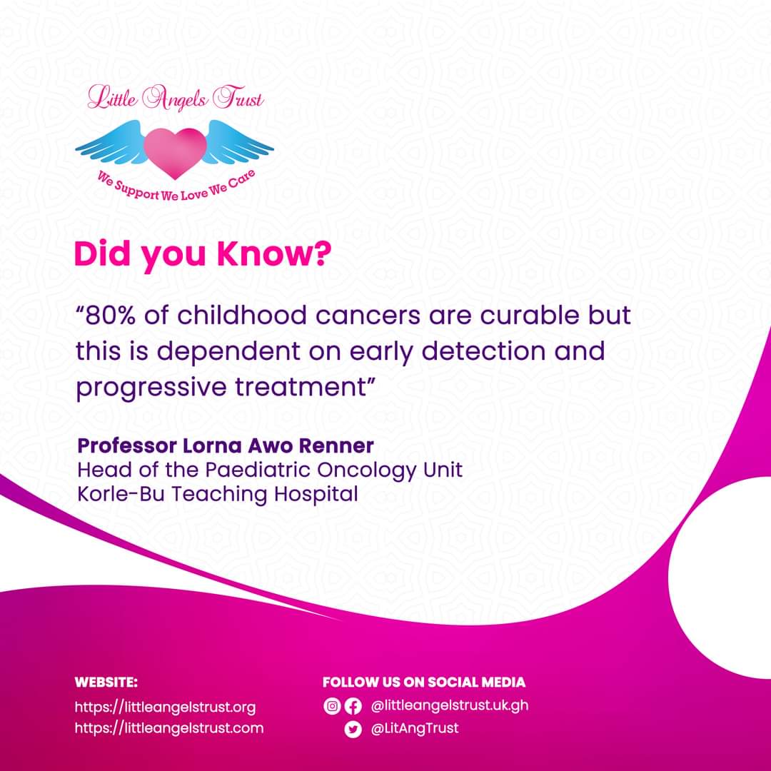 LitAngTrust's tweet photo. According to Prof. Renner, about 80% of childhood cancers are curable but this is dependent on early detection and progressive treatment. Join us in our mission to support children battling life-threatening illnesses.

#littleangelstrust https://t.co/J6jkUXUDrv