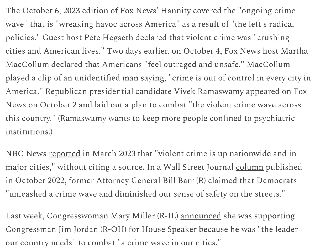 1. There are still a lot of people with very large microphones talking about the violent 'crime wave' sweeping the United States But yesterday, the FBI released nationwide crime data for 2022 that tells a very different story 🧵