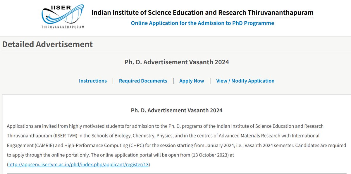 We have PhD position in main group chemistry and catalysis in our group. Visit us maingroupchemistrylab.com to know more about our research. To apply appserv.iisertvm.ac.in/phd/index.php/…