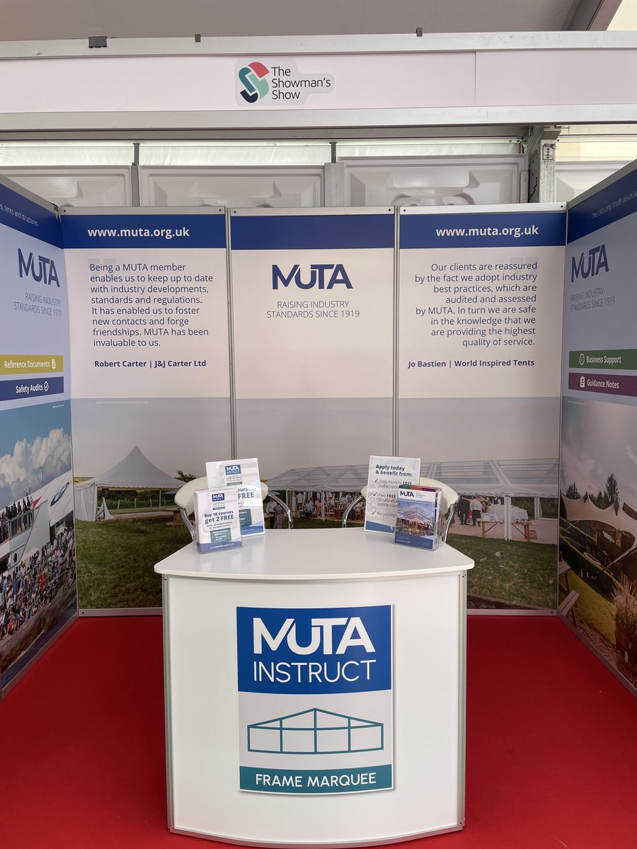 Set-up and ready to go! <a href="/TheShowmansShow/">The Showman's Show - The Outdoor Events Exhibition</a>

Join us on stand 30 in the main exhibition hall tomorrow and Thursday to take advantage of MUTA's exclusive #training and #membership offers.

#marquees #tents #structures #eventprofs