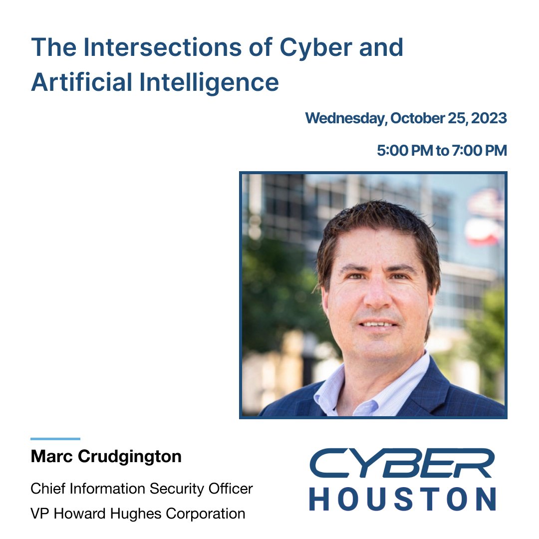 BlueLance's tweet photo. Get your e-tickets today! Don't miss out on The Intersections of Cyber and Artificial Intelligence

https://t.co/yxhp2Ll3AR

Speaker: Marc Crudgington, CISO, VP Howard Hughes Corporation https://t.co/hYrYbANb8P