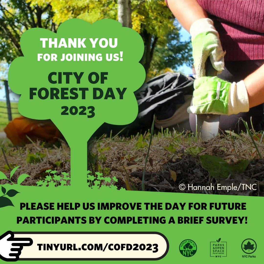 Did you ATTEND a #CityofForestDay2023 event this past weekend? We want to hear from you! The more participants who share their input, the better we can do in 2024! Thank you for coming out and caring for the urban forest! tinyurl.com/COFD2023