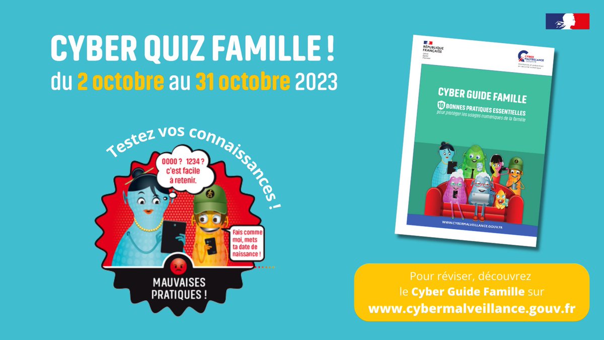[🛡️ #CyberQuiz] Connaissez-vous bien les bonnes pratiques concernant vos mots de passe ?

👇 Comme Léa, testez vos réflexes en #cybersécurité avec le Cyber Quiz Famille !

À la clef, de nombreux 🎁 lots à gagner : cybermalveillance.gouv.fr/tous-nos-conte…

#CyberResponsable #JeuConcours #Cybermois
