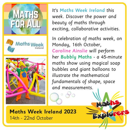 mathsExplorers's tweet photo. Maths Week Ireland started last Saturday! If you missed @BubblyMaths there are plenty more resources & events to get involved with here https://t.co/qnlfGZuyZJ
@mathsweek #mathsweek2023 #mathsweek23 #joyfulmaths #momentofmaths https://t.co/tBRrwg24Q0