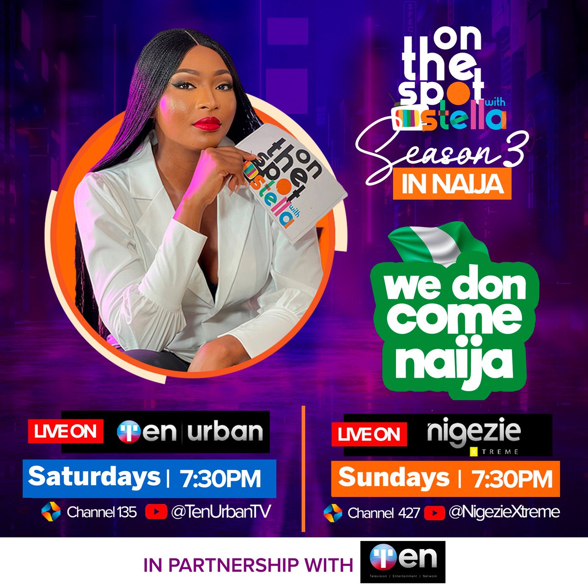 OnTheSpotWithSt's tweet photo. Season 3 Returns
My NAIJA People I Dey Hailooooo
We Don Come

It’s happening this weekend on TEN Urban TV Channel 135 on Startimes and on Nigezie Xtreme Channel 427 on Startimes

A big shout out to our partner TEN.
#Nigeria #SierraLeone #AfricanEntertainmnent #AfricanTalkShow https://t.co/c4J34dVJQD