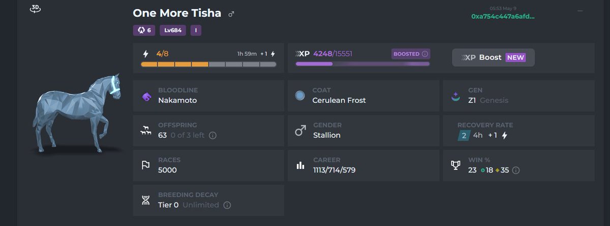 5,000 races in the bag!  🥂🥳🥂
Can't wait to see what the future brings with the next 5,000 <a href="/zed_run/">zed_run</a> ♥️
#zedrun