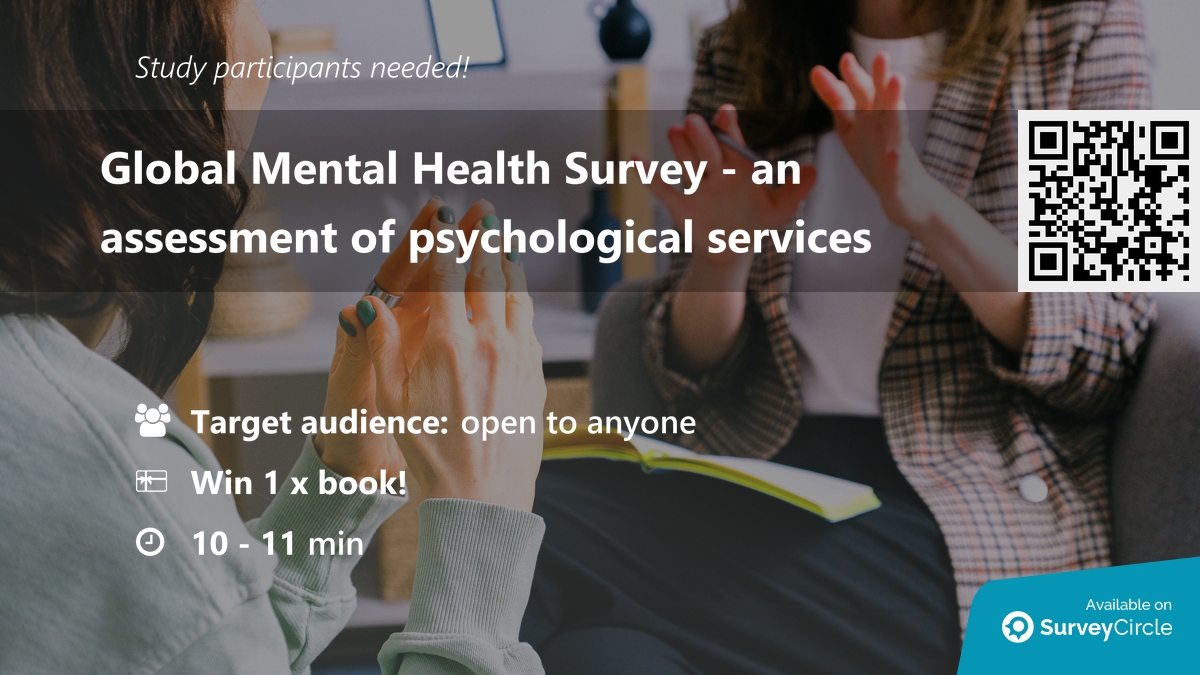 daily_research's tweet photo. Participants needed for online survey!

Topic: "Global Mental Health Survey – an assessment of psychological services" https://t.co/f5MCHhgNJX via @SurveyCircle

#psychology #PsychologyServices #MentalHealthCrisis #psychotherapy #survey #surveycircle https://t.co/2xiRYXC54e