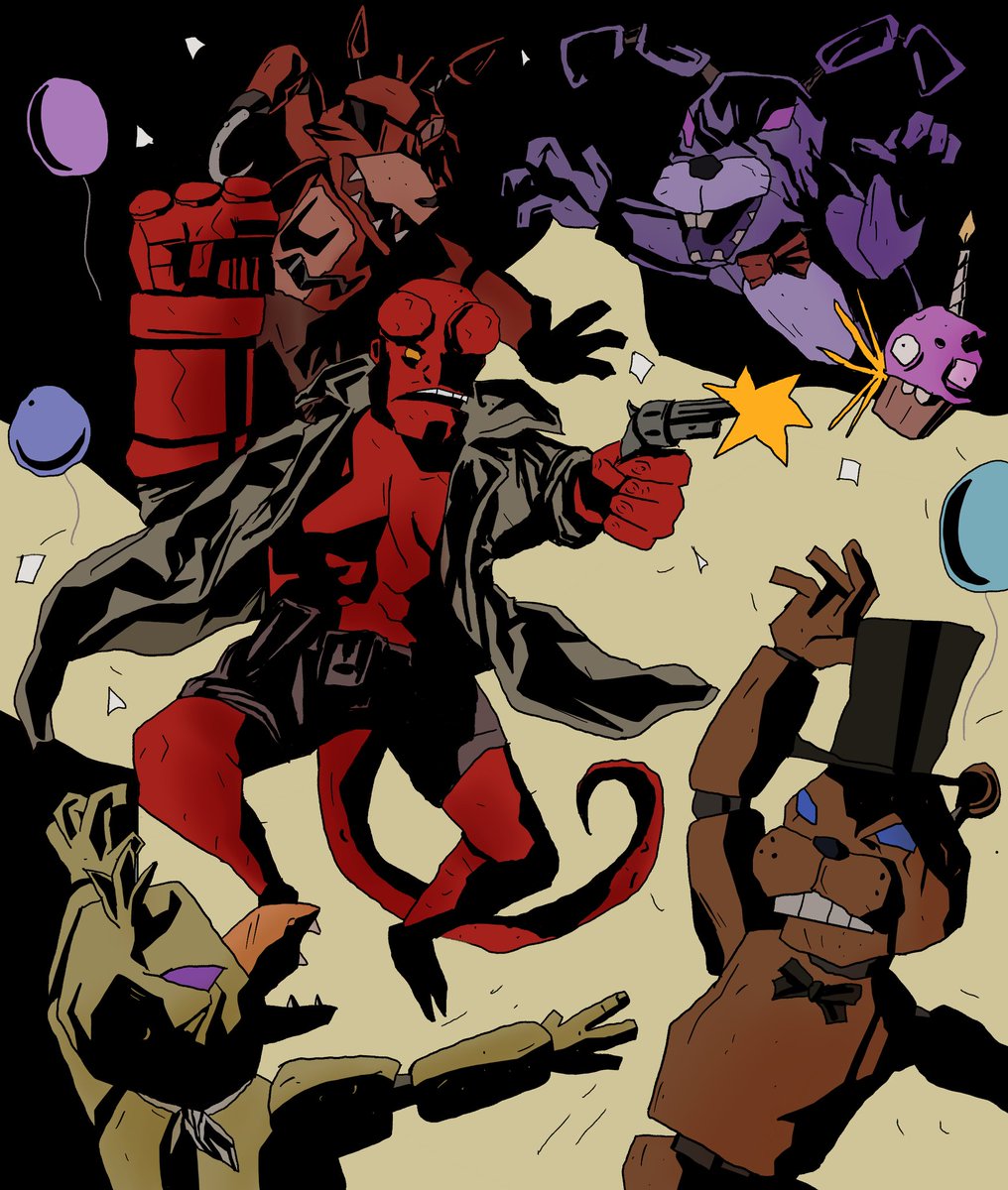 Hellboy vs fnaf in Mike Mignola's style #hellboy #FNAF    #fnaffanart #mikemignola