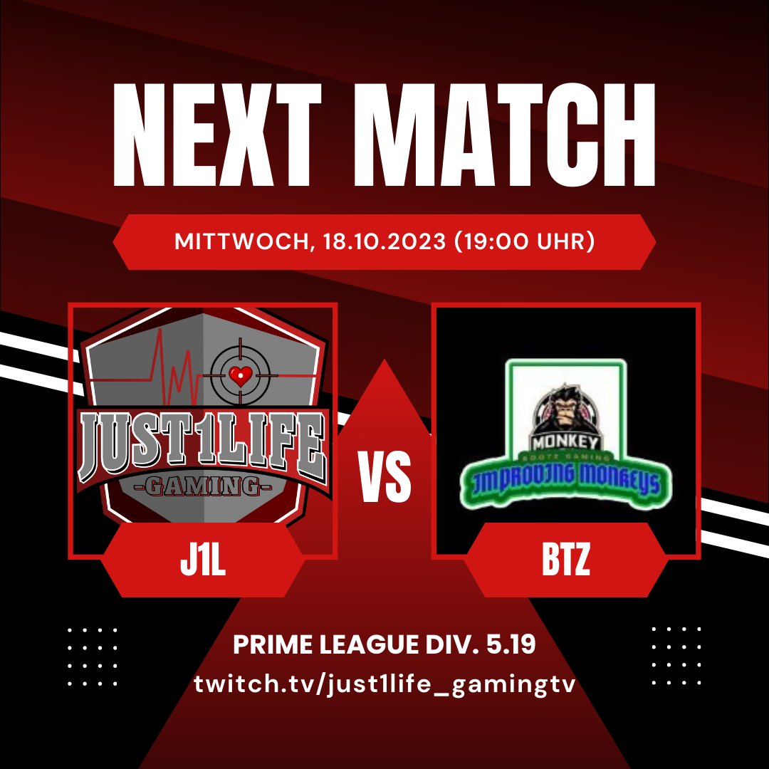 🏆Prime League Div. 5.19 
🎮League of Legends
⏰17.10 / 19:00 Uhr
📺twitch.tv/just1life_gami…

Der Prime League Split für unser Main Team startet nun auch endlich. Sei dabei und kommt morgen Abend in unserem Stream vorbei.

Unsere Caster freuen sich auf Dich!