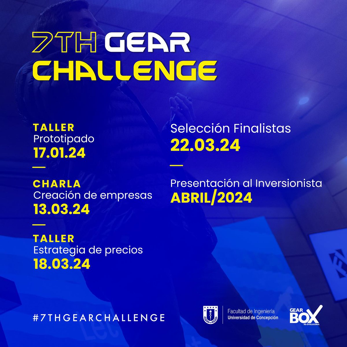 Vamos por nuestra segunda generación de 7th Gear Challenge by Christopher Klaus! Nuestr@s estudiantes FI-UDEC, tienen la oportunidad de desarrollar su propio startup tecnológico, recibir financiamiento y mentoría por parte de Chris y su equipo en Estados Unidos.
