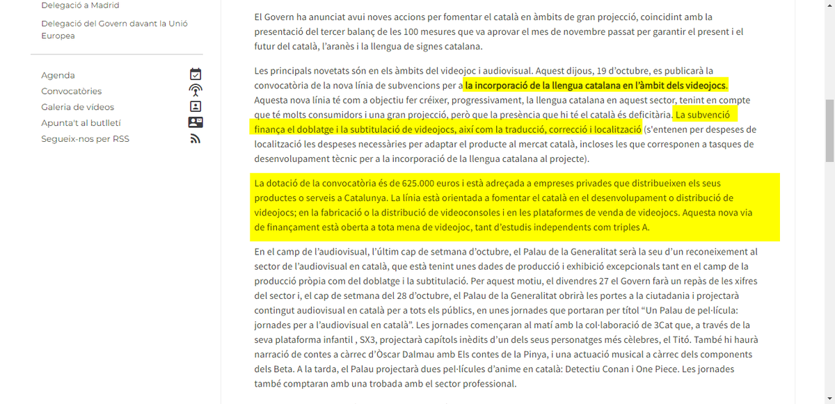 El proper "Mario", "Zelda", "Halo" o "The last of us" podria parlar <a href="/DoblatgeCatala/">Doblatge en català</a>? <a href="/NintendoES/">Nintendo España</a> <a href="/PlayStationES/">PlayStation España</a> <a href="/Xbox_Spain/">Xbox España</a>.

govern.cat/salapremsa/not…