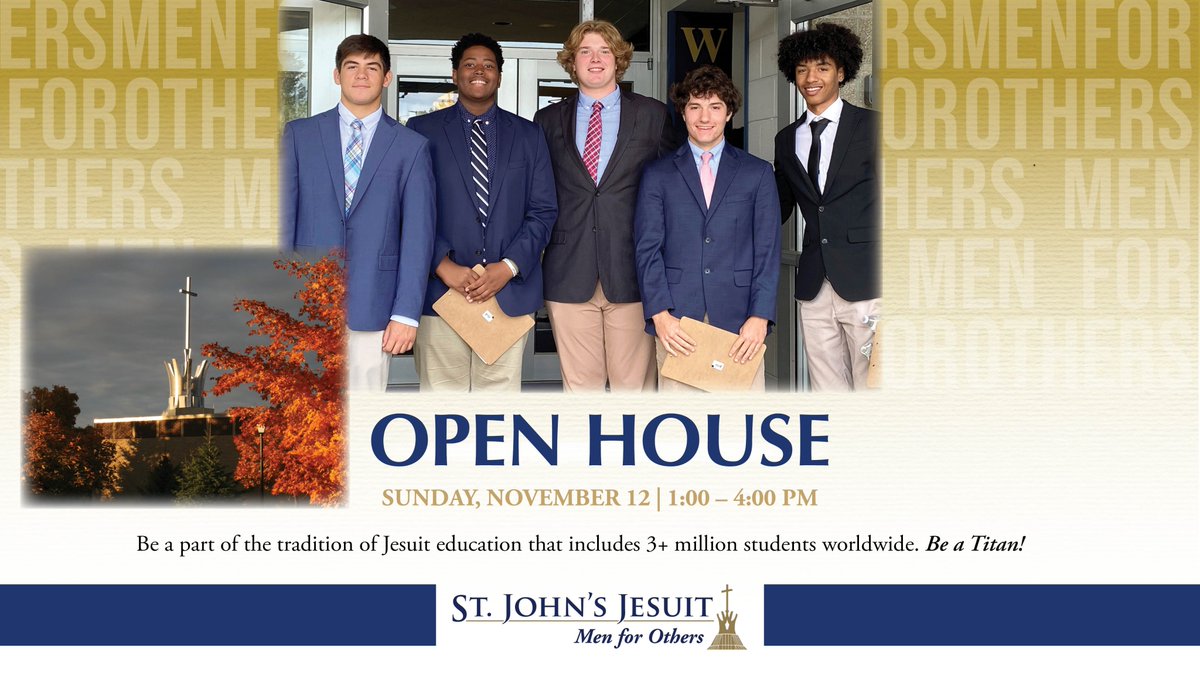 StJohnsJesuit's tweet photo. Our Fall Open House is November 12th from 1:00- 4:00 PM.  We hope to see you! https://t.co/NHyr0yeVsu