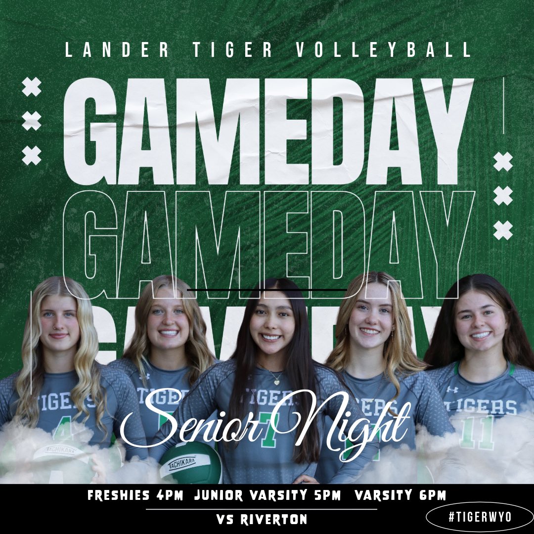 LVHS_Volleyball's tweet photo. It’s GameDay and SENIOR NIGHT! Oh and it’s against riverton. Freshies start us off at 4pm, JV at 5pm. Senior night will happen just before Varsity game at 6pm. Please come and support our Lady Tigers. #TigerWyo #volleyball #gameday #seniornight https://t.co/r5KyKKHzWe