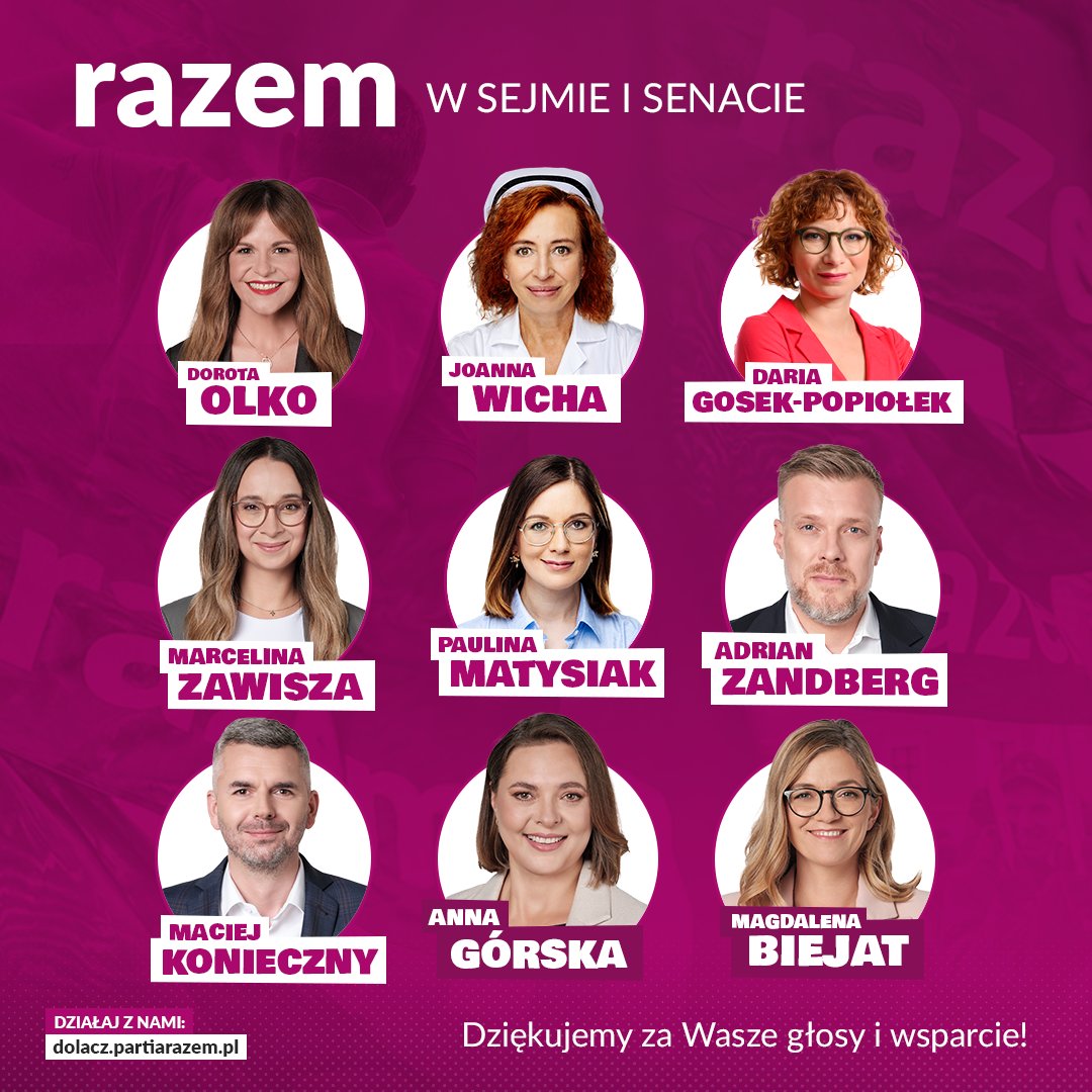 Kochani, dziękujemy Wam za każdy głos. Jesteśmy zmęczeni, ale przeszczęśliwi, mamy siedem posłanek i dwie senatorki! Coś wspaniałego! Dziękujemy Wam za każdy głos! Zabieramy się do pracy i obiecujemy, że z wyborów na wybory nasze wyniki będą coraz lepsze!