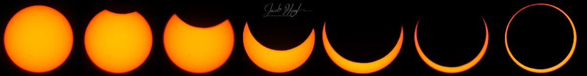 Finished last night! My 7 piece composite of the annular #SolarEclipse2023, from first contact to “ring of fire” totality. Nikon 18-200mm. Taken 4-6 min apart, in Escalante Canyon, UT, 10/14/2023. #Eclipse2023 #utwx #wxtwitter #ringoffire