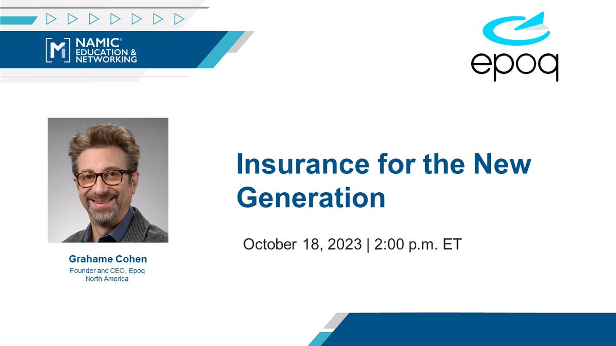 Don't miss Grahame tomorrow at the @NAMIC Underwriting webinar series, 'Insurance for the New Generation': 2:00 pm ET. Sign up for free here: tinyurl.com/ycy8x63a.

#InsuranceTrends #Innovation